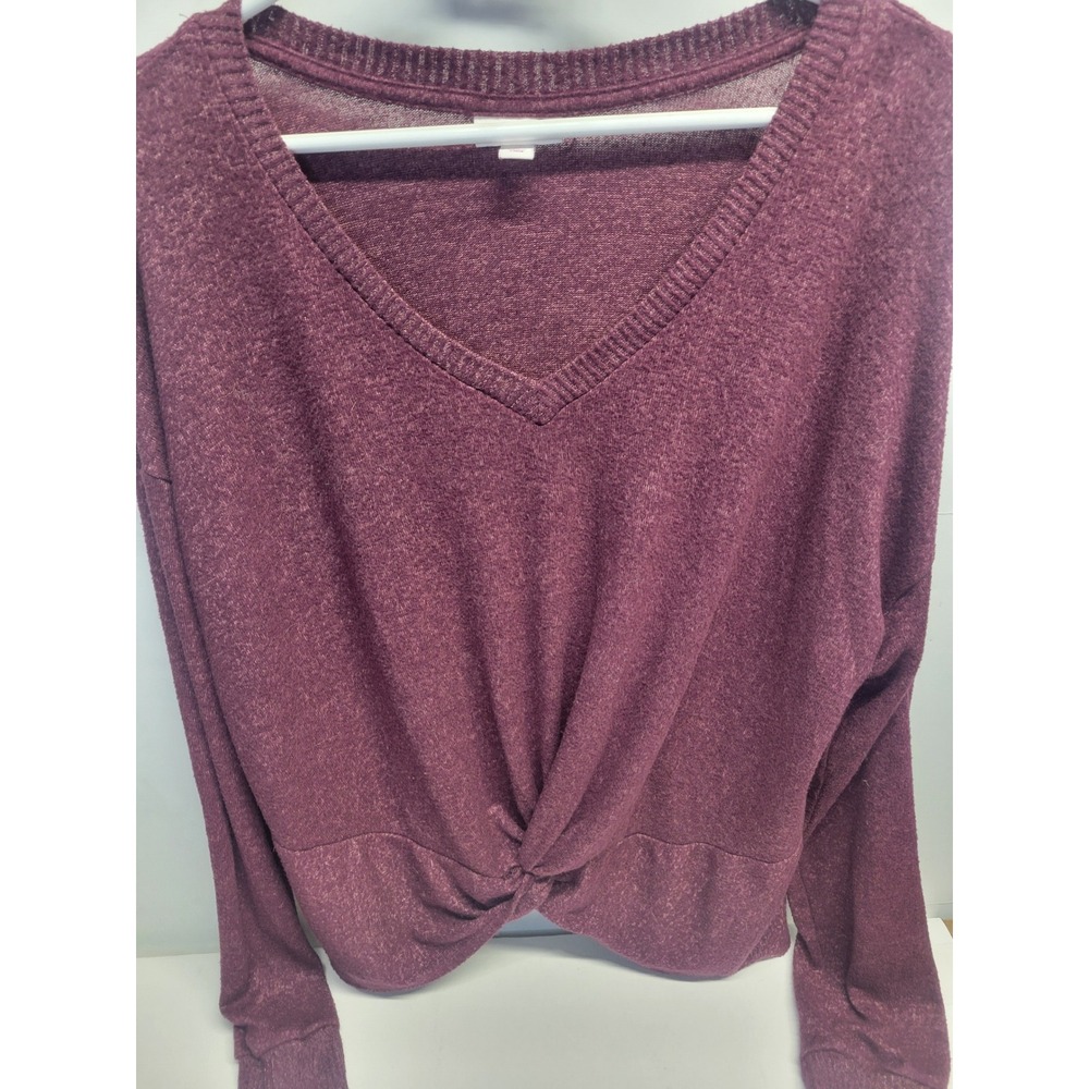 So Juniors V Neck Long Sleeve Twist Front‎ Sweater Burgundy XL - Picture 8 of 8